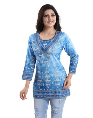 Blue printed crepe short-kurtis 4