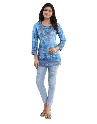 Blue printed crepe short-kurtis 5