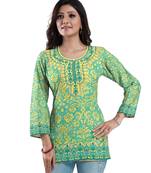 Green printed crepe short-kurtis