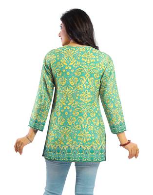 Green printed crepe short-kurtis 2
