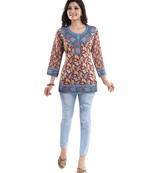 Maroon printed crepe short-kurtis