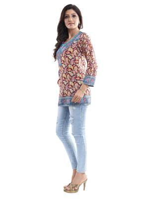 Maroon printed crepe short-kurtis 3
