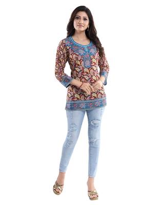 Maroon printed crepe short-kurtis 4