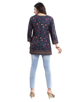 Blue printed crepe short-kurtis 2