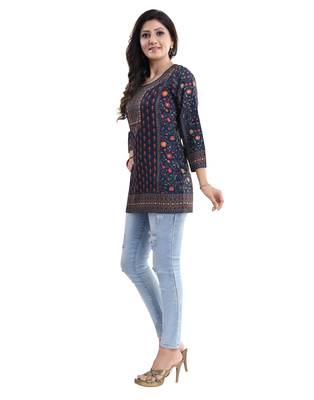 Blue printed crepe short-kurtis 3