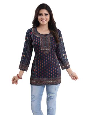 Blue printed crepe short-kurtis 4