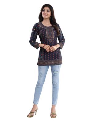 Blue printed crepe short-kurtis 5