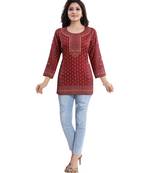 Red printed crepe short-kurtis