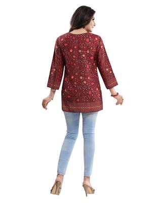 Red printed crepe short-kurtis 2