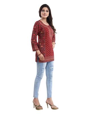 Red printed crepe short-kurtis 3