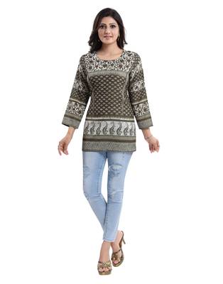 Green printed crepe short-kurtis 1