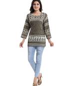 Green printed crepe short-kurtis