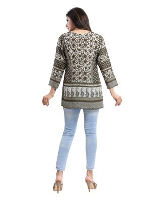 Green printed crepe short-kurtis 2