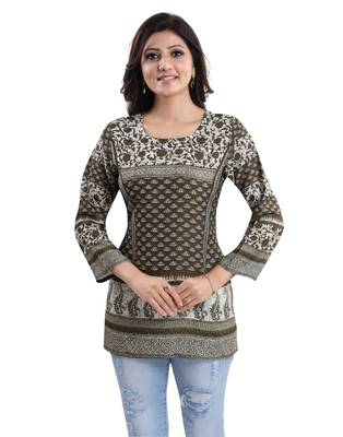 Green printed crepe short-kurtis 5