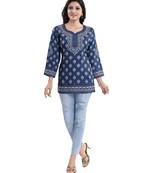 Blue printed crepe short-kurtis