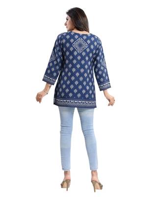 Blue printed crepe short-kurtis 2