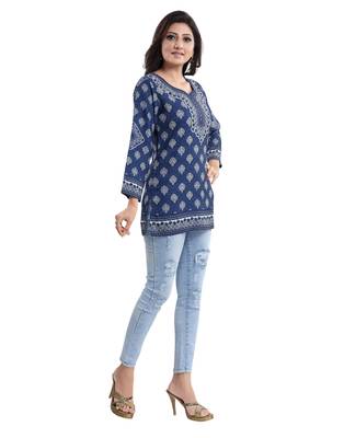 Blue printed crepe short-kurtis 3