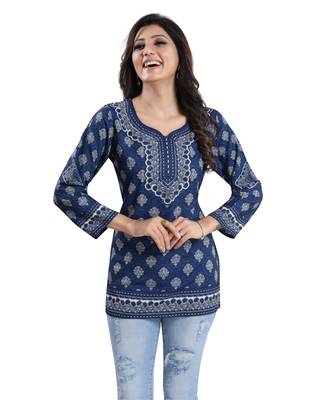 Blue printed crepe short-kurtis 5