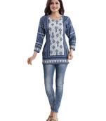 Blue printed crepe short-kurtis