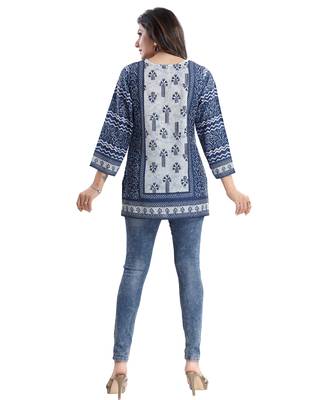 Blue printed crepe short-kurtis 2