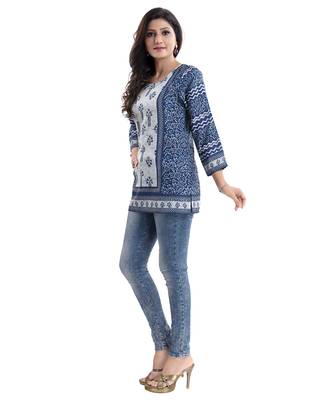 Blue printed crepe short-kurtis 3