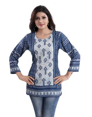 Blue printed crepe short-kurtis 4