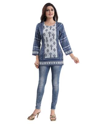 Blue printed crepe short-kurtis 5