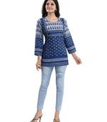 Blue printed crepe short-kurtis