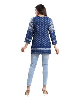 Blue printed crepe short-kurtis 2