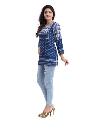 Blue printed crepe short-kurtis 3