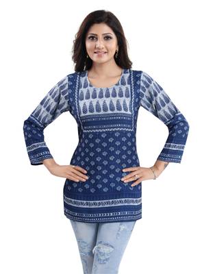 Blue printed crepe short-kurtis 4