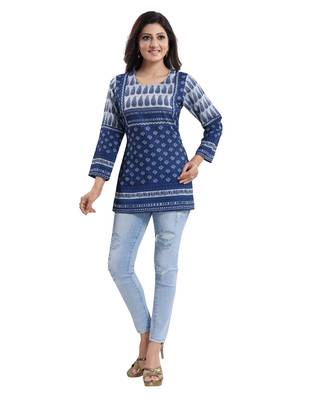 Blue printed crepe short-kurtis 5