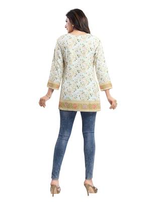 Cream printed crepe short-kurtis 2