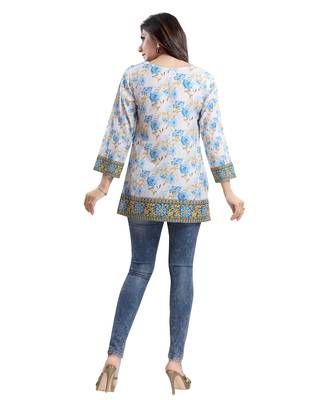 Cream printed crepe short-kurtis 2