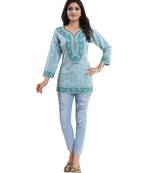 Green printed crepe short-kurtis