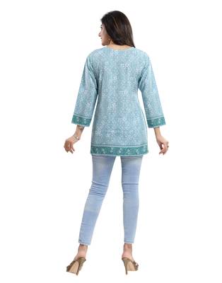 Green printed crepe short-kurtis 2