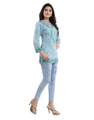 Green printed crepe short-kurtis 3
