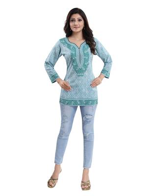 Green printed crepe short-kurtis 5