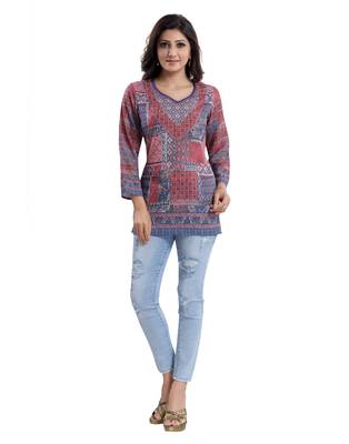 Multicolor printed crepe short-kurtis 1
