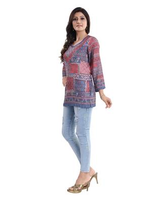 Multicolor printed crepe short-kurtis 3