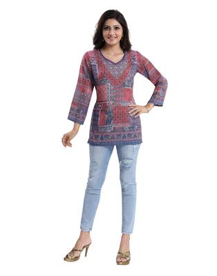 Multicolor printed crepe short-kurtis 4