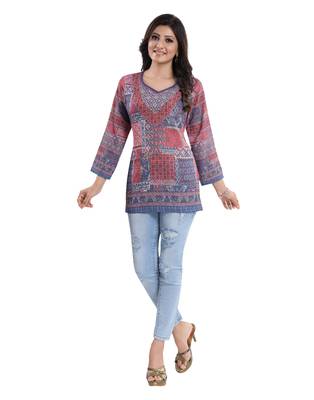 Multicolor printed crepe short-kurtis 5