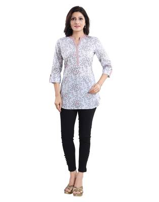 White printed cotton short-kurtis 1