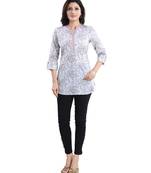 White printed cotton short-kurtis