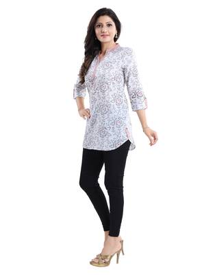 White printed cotton short-kurtis 3