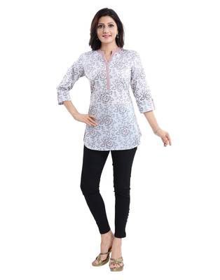 White printed cotton short-kurtis 4