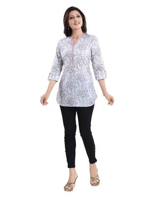 White printed cotton short-kurtis 5