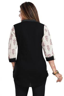 Cream printed cotton short-kurtis 2