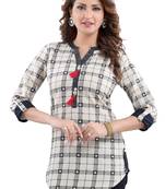 Cream printed cotton short-kurtis