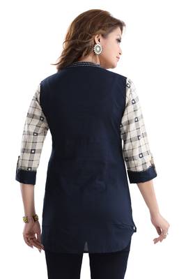 Cream printed cotton short-kurtis 2